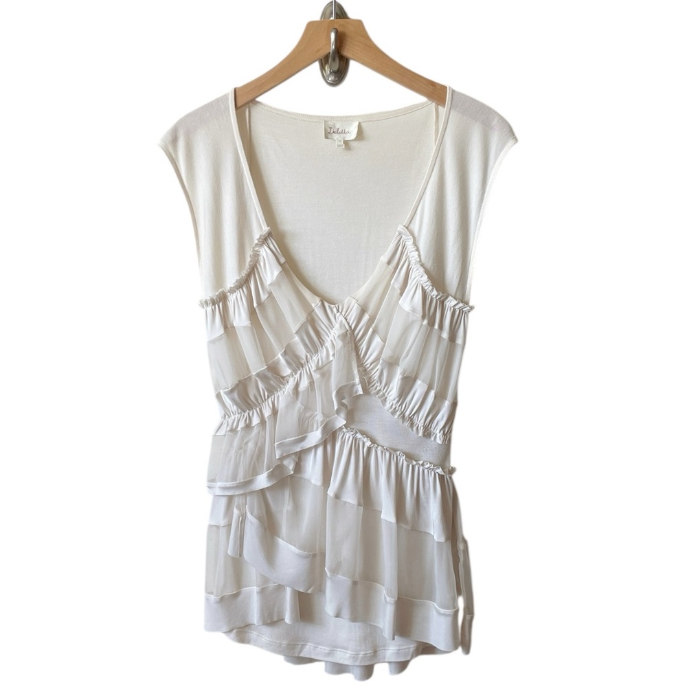 Anthro Deletta ruffle top cream size S small